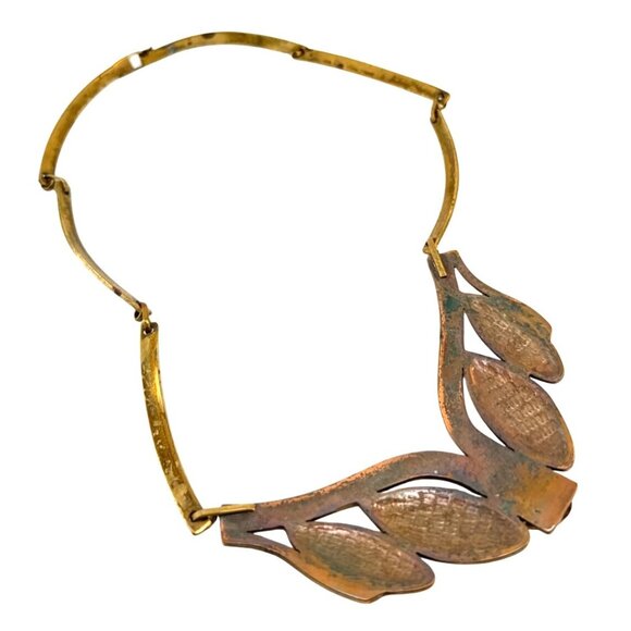 Vintage Brass Copper Statement Necklace Lapis Lazuli Centerpiece - Picture 4 of 7